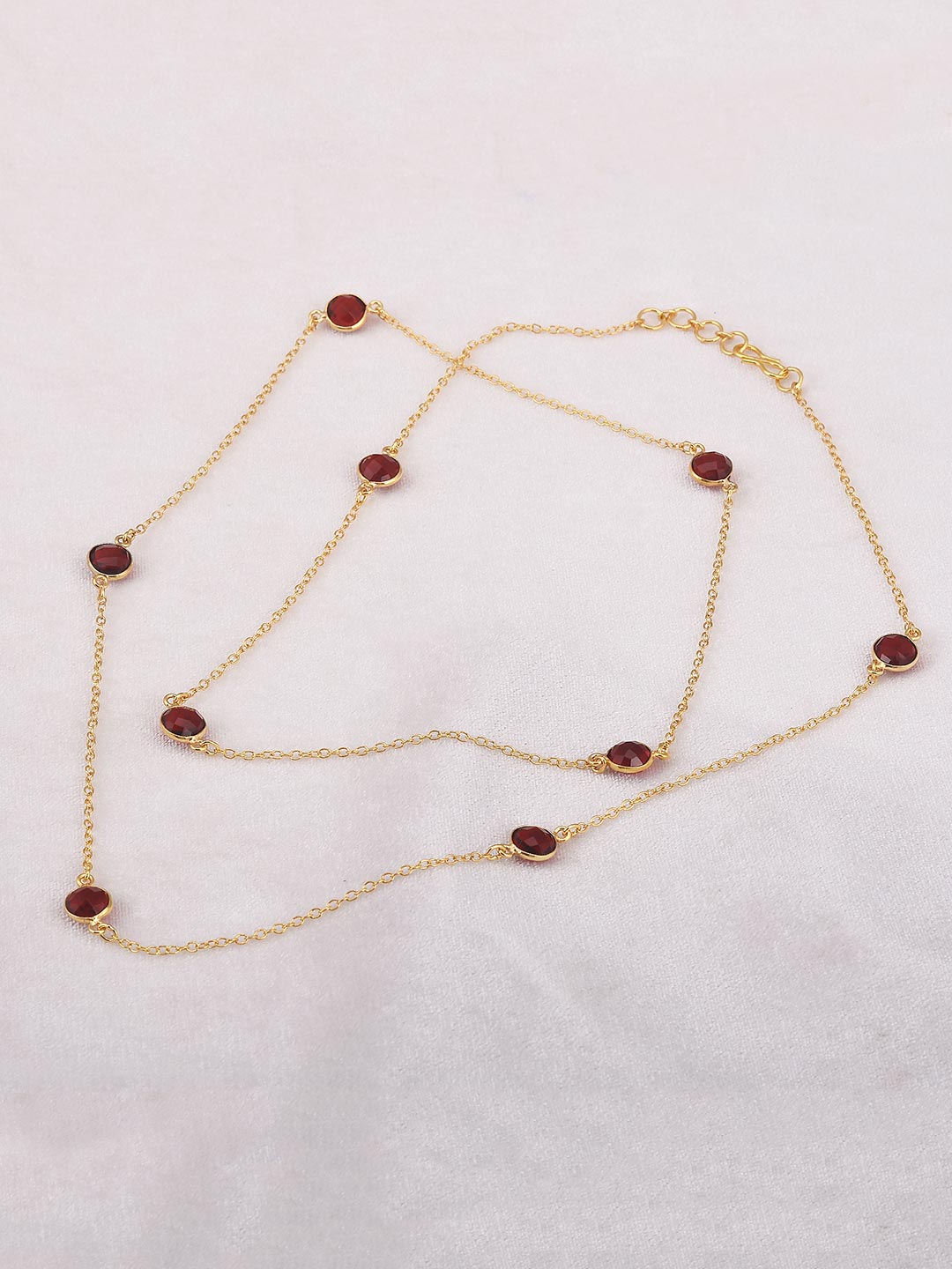 Round Colored Stones and Chains Gold Plated Necklace