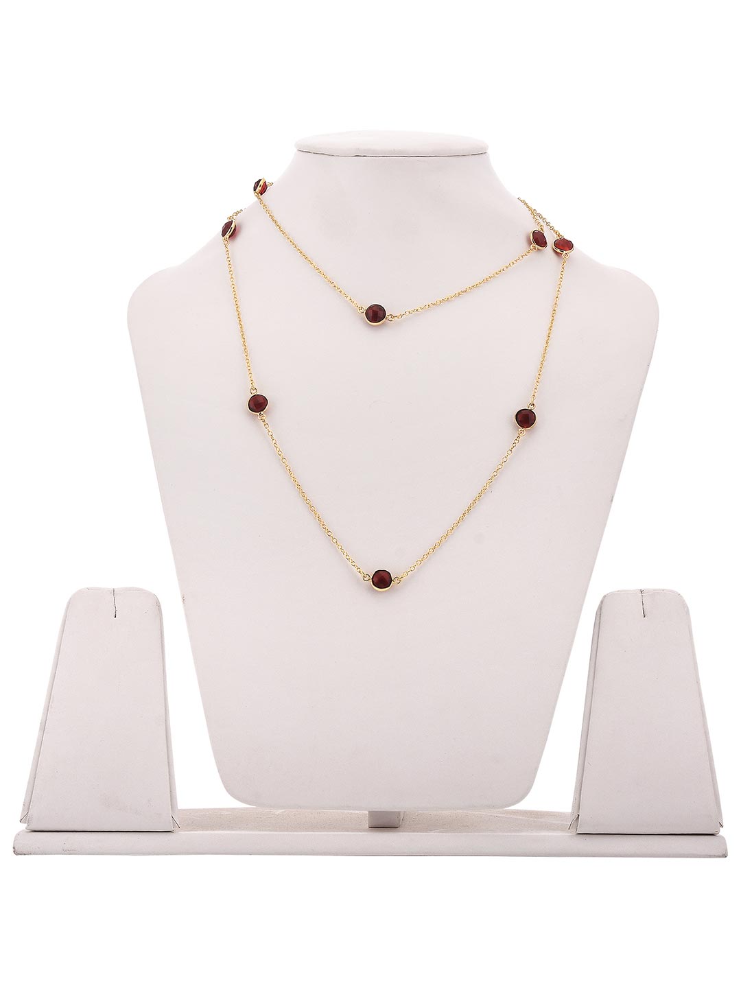 Round Colored Stones and Chains Gold Plated Necklace