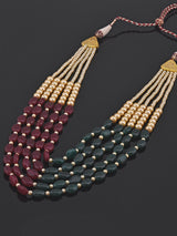 Traditional Red Green Stones and Pearls Beaded Necklace