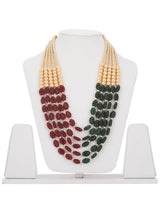 Traditional Red Green Stones and Pearls Beaded Necklace