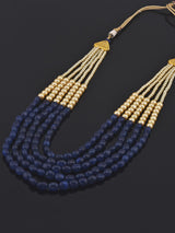 Blue Big Beads and Golden Pearls Beaded Necklace