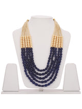Blue Big Beads and Golden Pearls Beaded Necklace