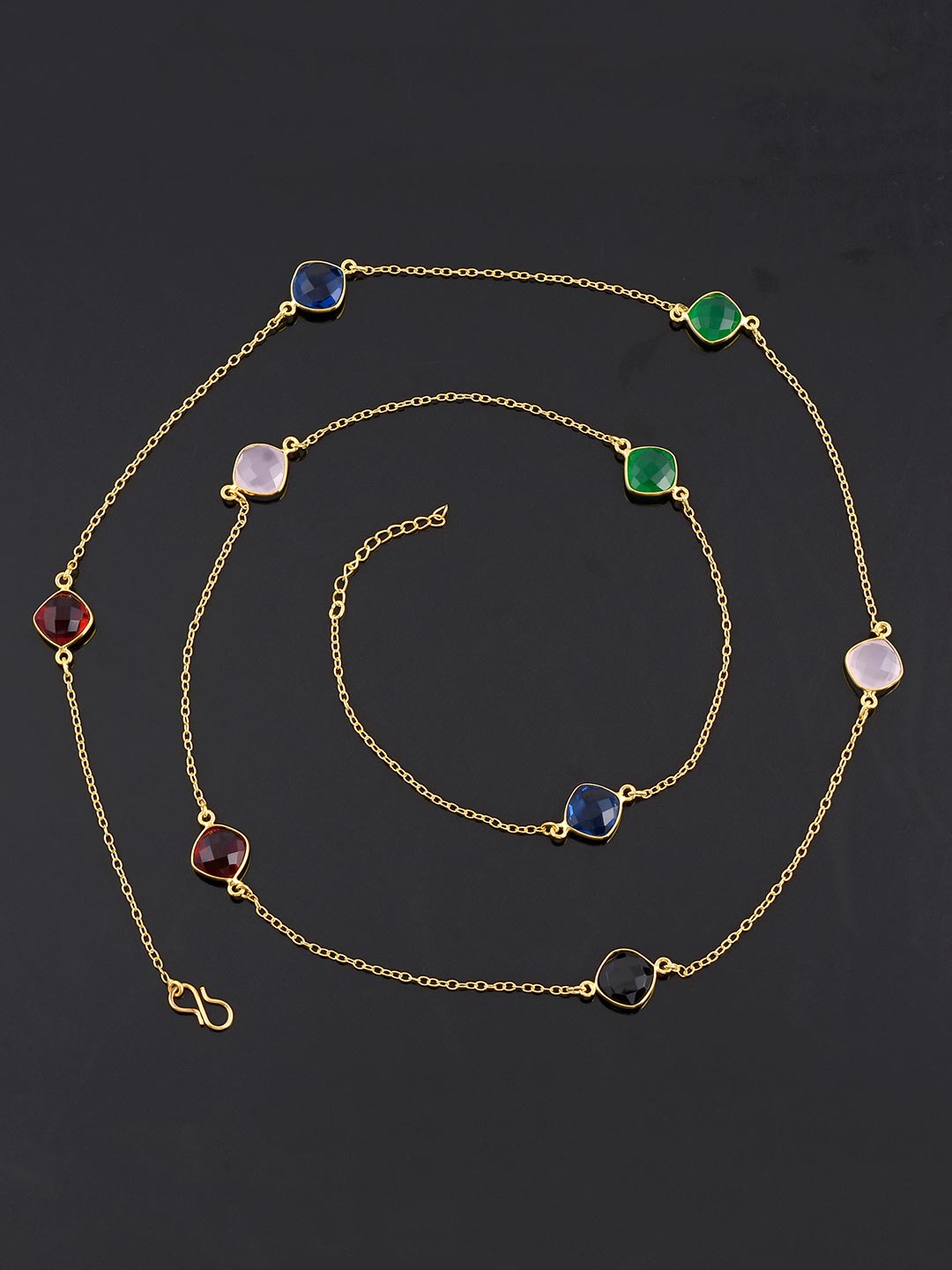 Contemporary Multi Colored Stones Chains Necklace