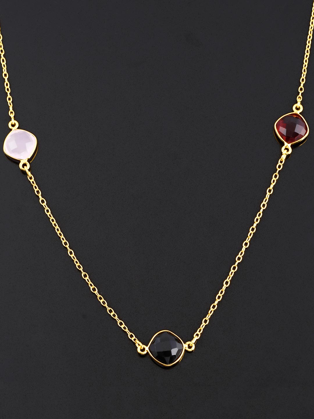 Contemporary Multi Colored Stones Chains Necklace