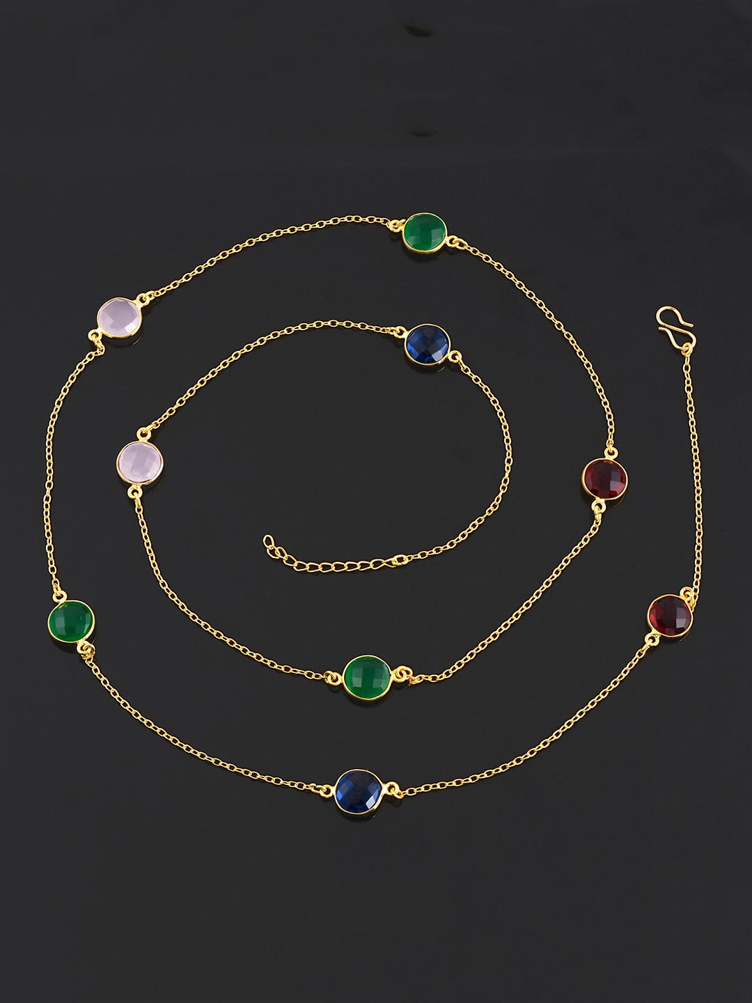 Contemporary Multi Colored Stones Chains Necklace