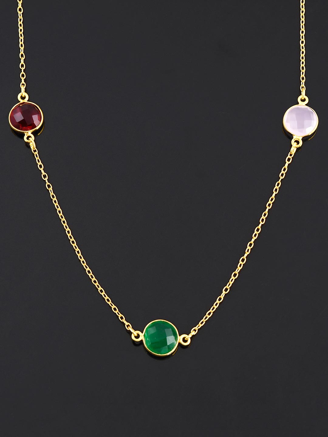 Contemporary Multi Colored Stones Chains Necklace