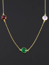 Contemporary Multi Colored Stones Chains Necklace