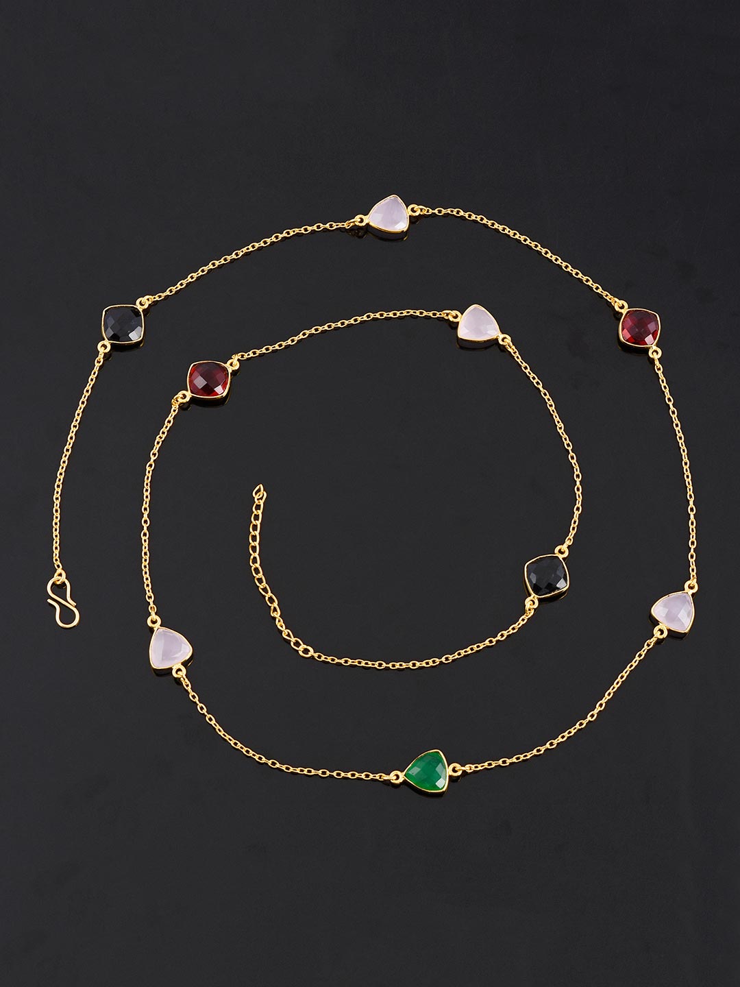 Contemporary Multi Colored Stones Chains Necklace