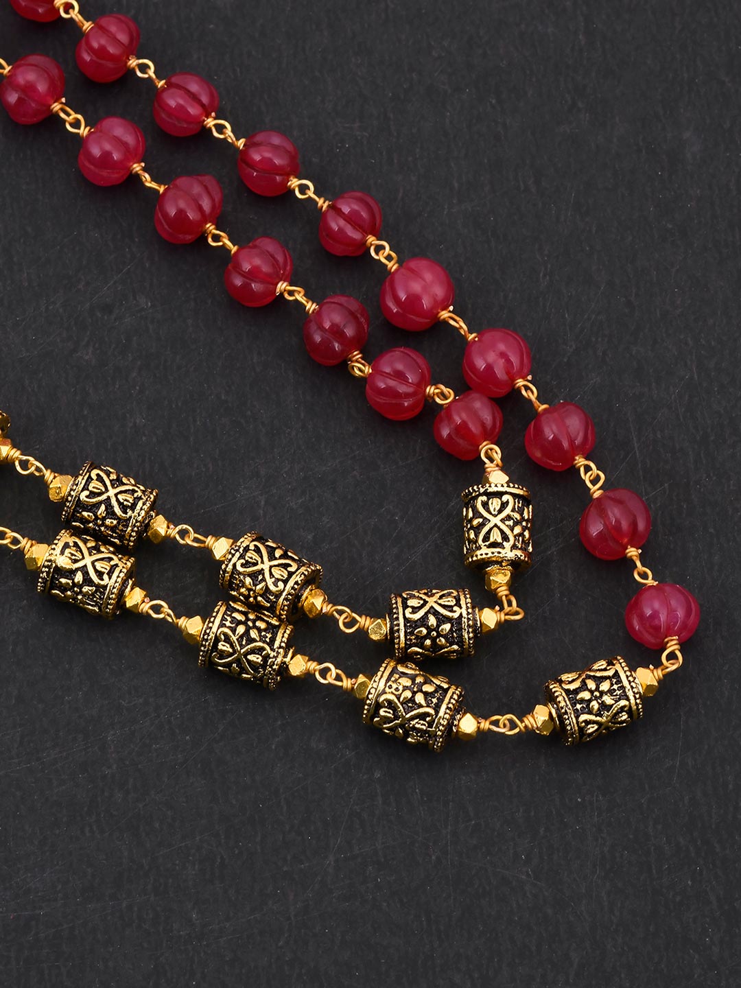 Hand Woven Red Carved Stones Necklace