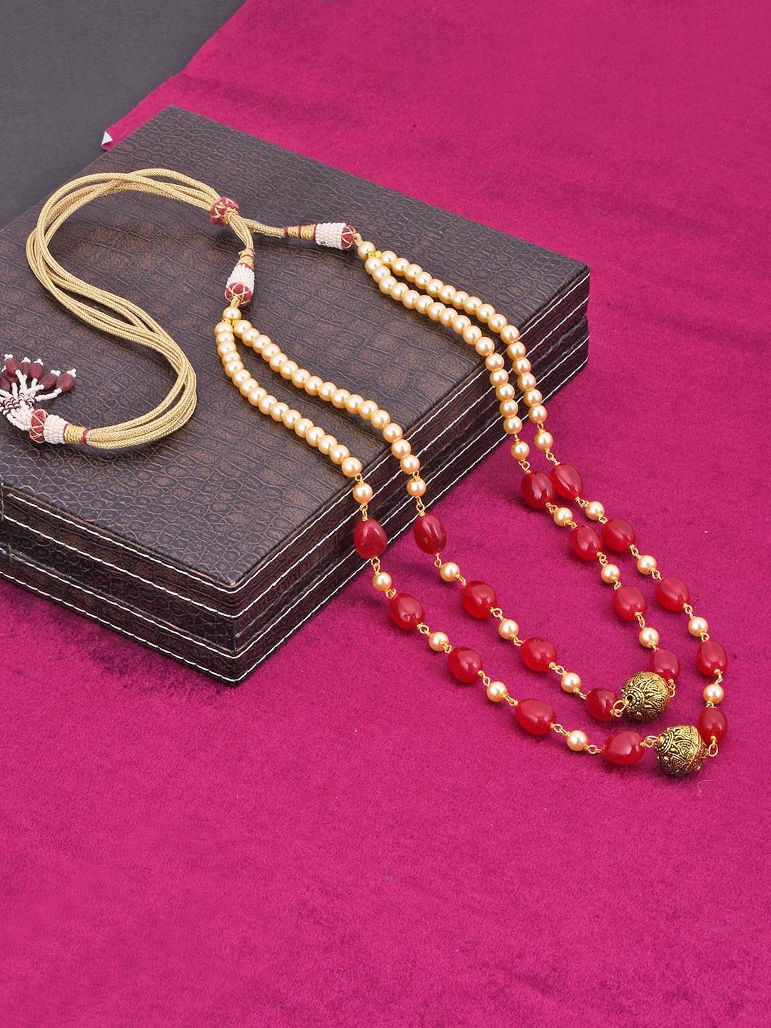 Traditional Red Stones and Pearls Necklace