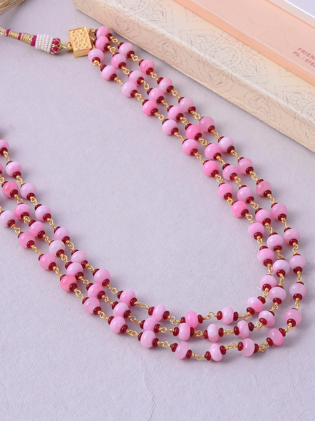 Pink Red Bead Wire Hand Woven Necklace