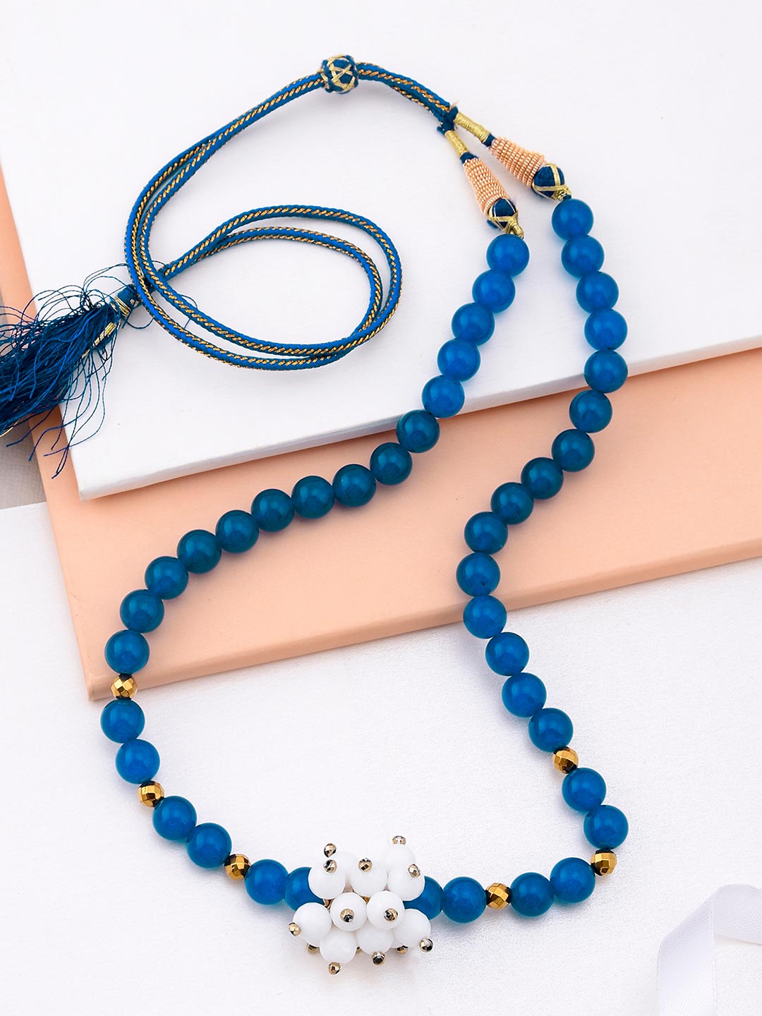 Designer Blue White Beaded Necklace