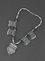 Old Silver Green Peacock Motif Necklace