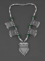 Old Silver Green Peacock Motif Necklace