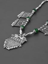 Old Silver Green Peacock Motif Necklace