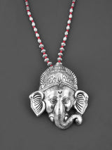 Old Silver Red Lord Ganesh Statement Necklace