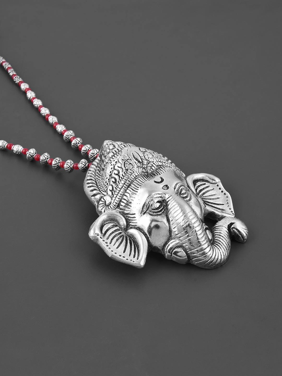 Old Silver Red Lord Ganesh Statement Necklace