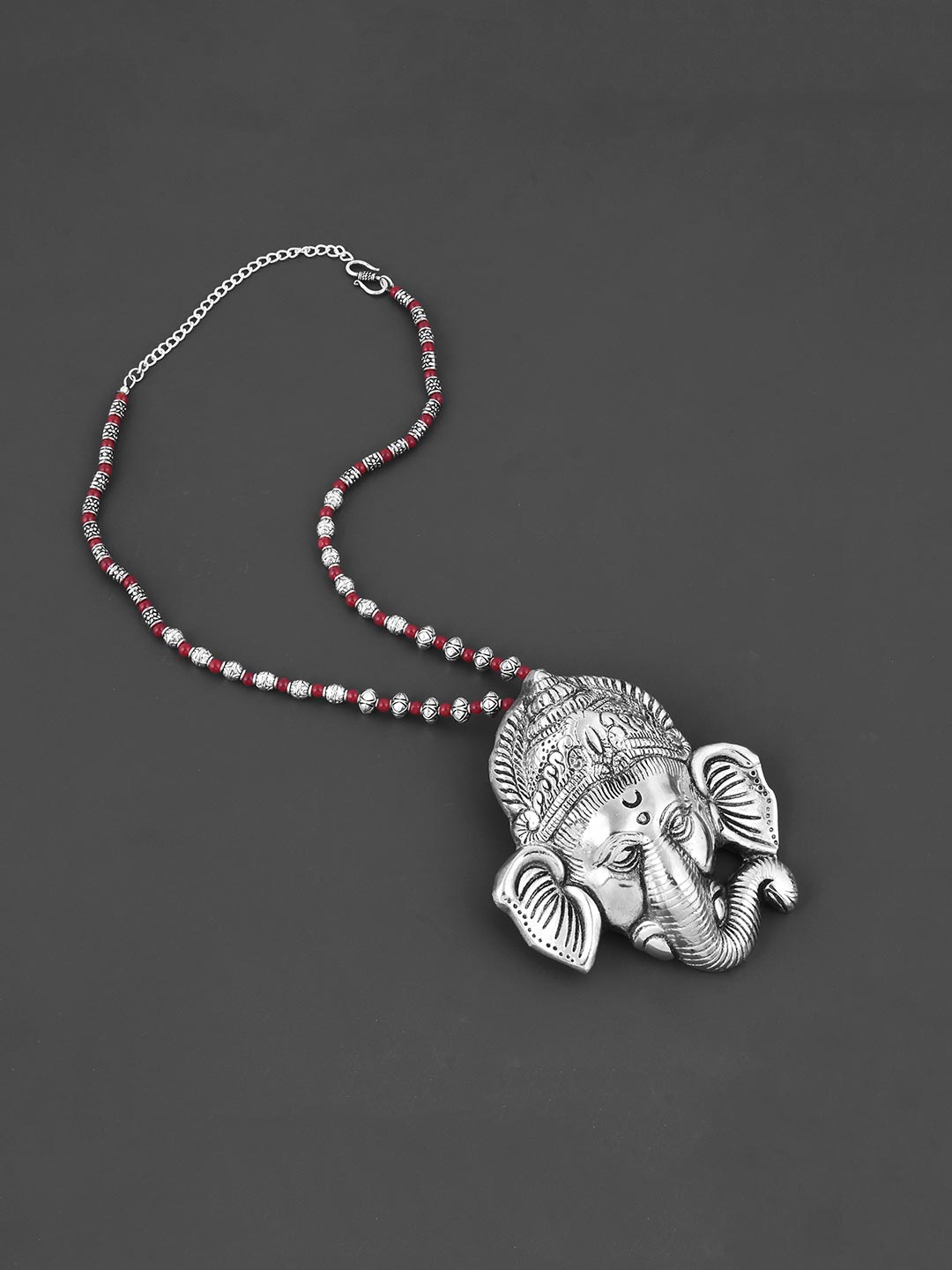 Old Silver Red Lord Ganesh Statement Necklace