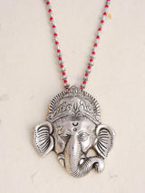 Old Silver Red Lord Ganesh Statement Necklace