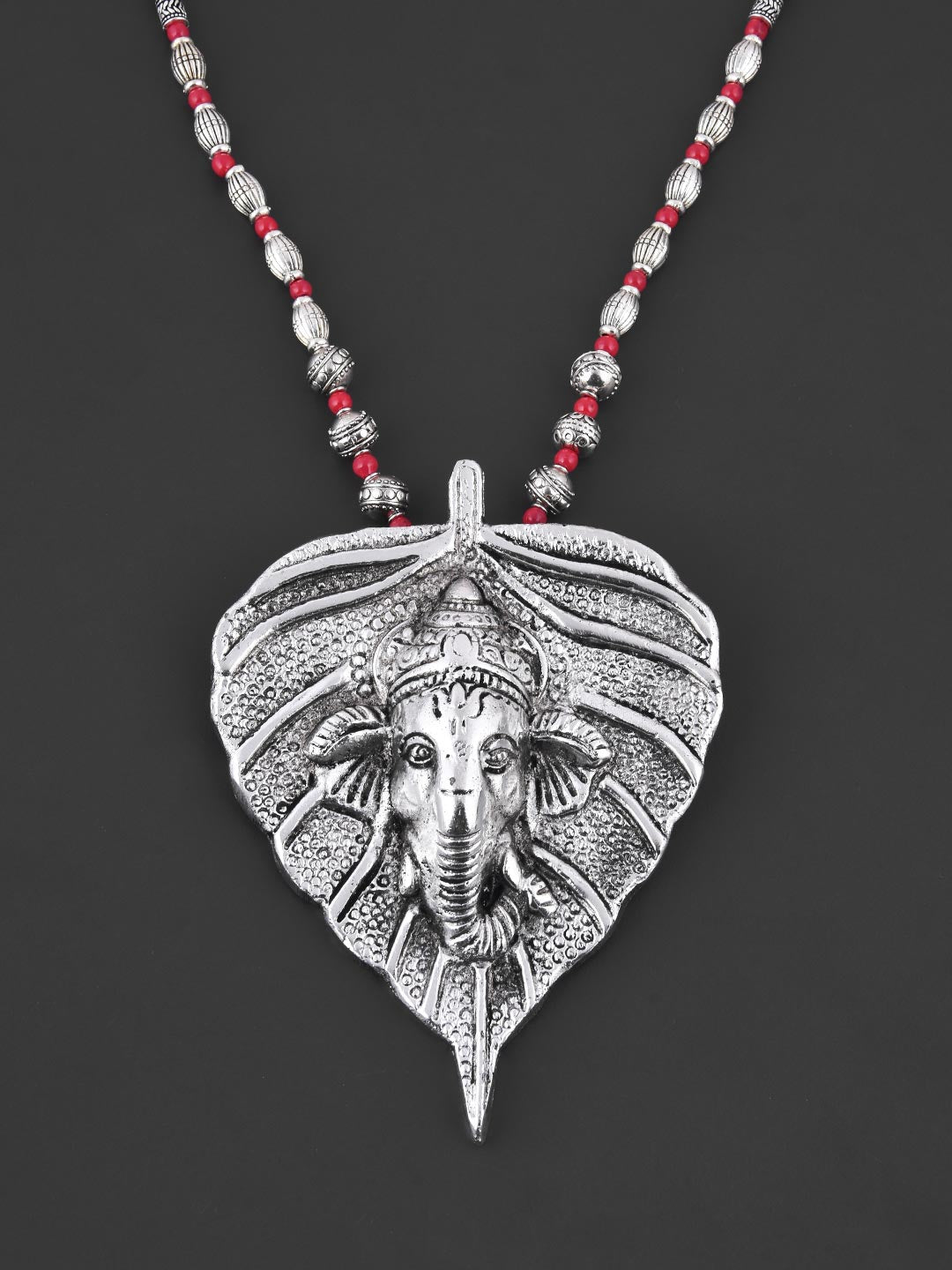 Old Silver Red Vinayaka Statement Necklace