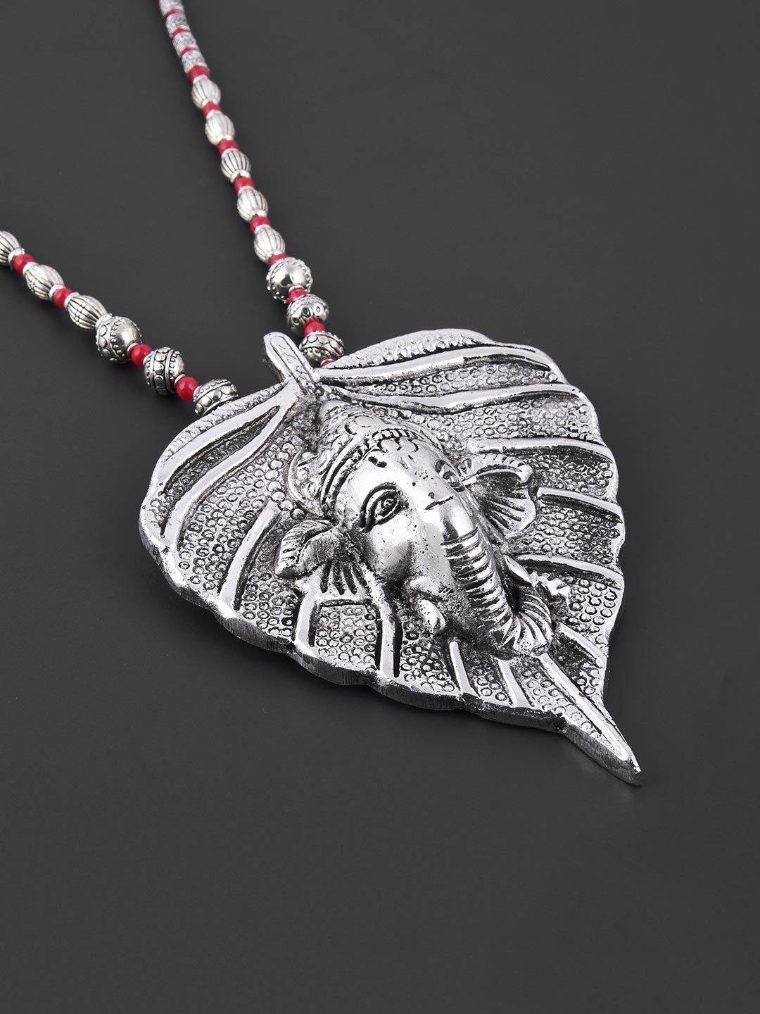 Old Silver Red Vinayaka Statement Necklace