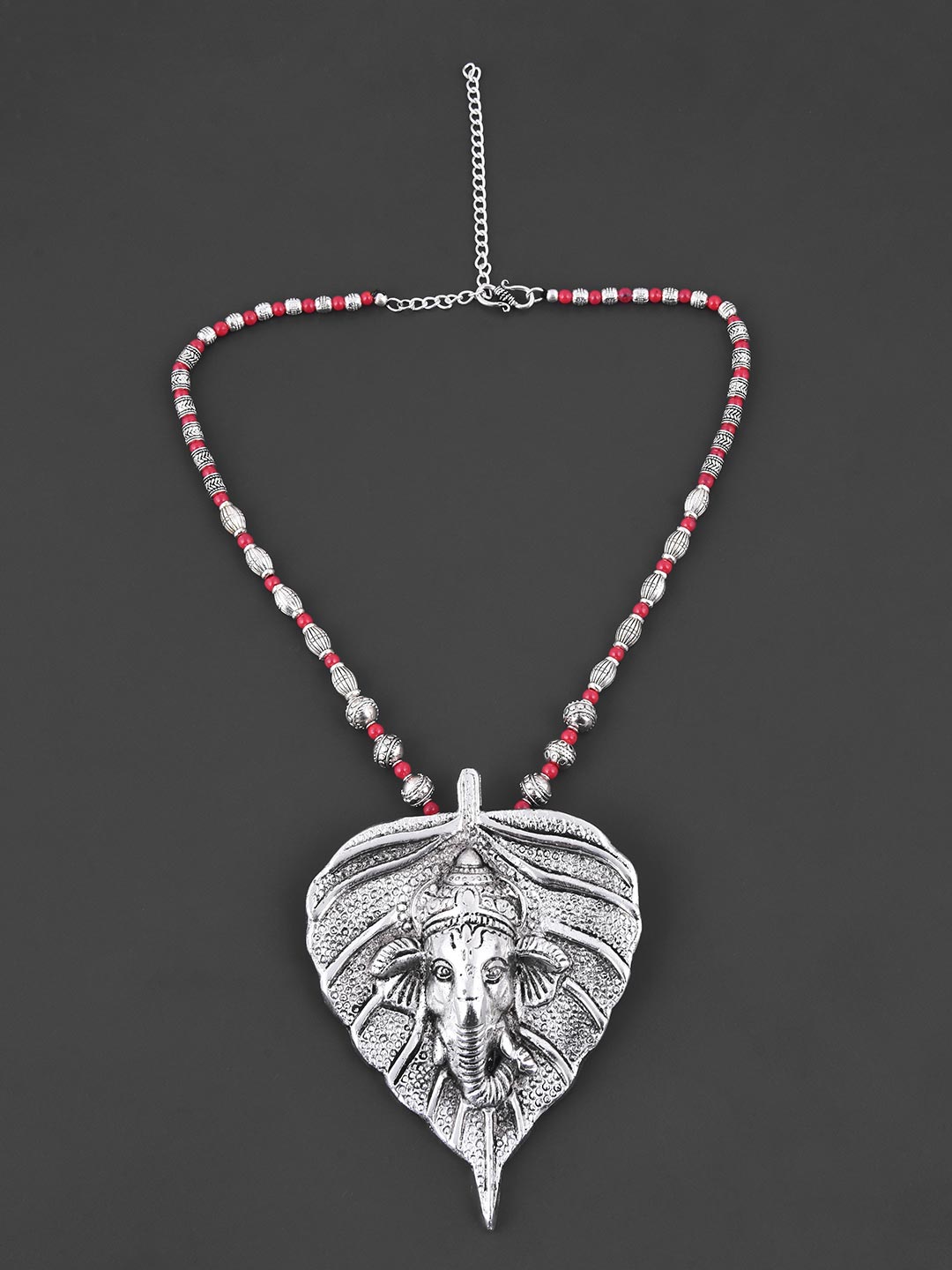 Old Silver Red Vinayaka Statement Necklace