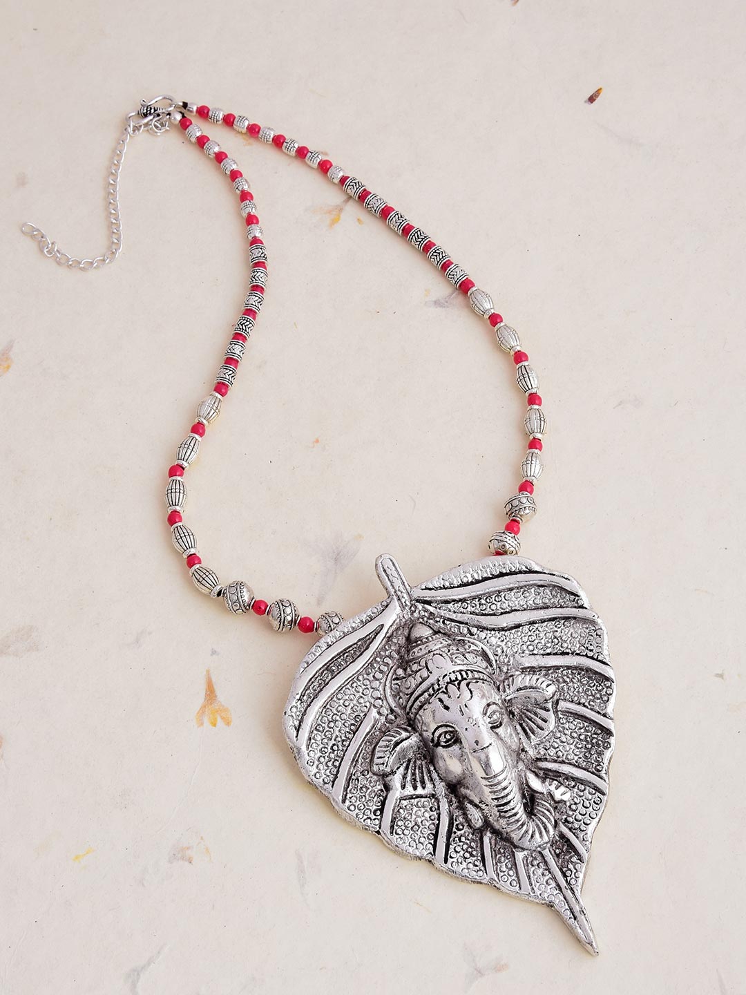Old Silver Red Vinayaka Statement Necklace