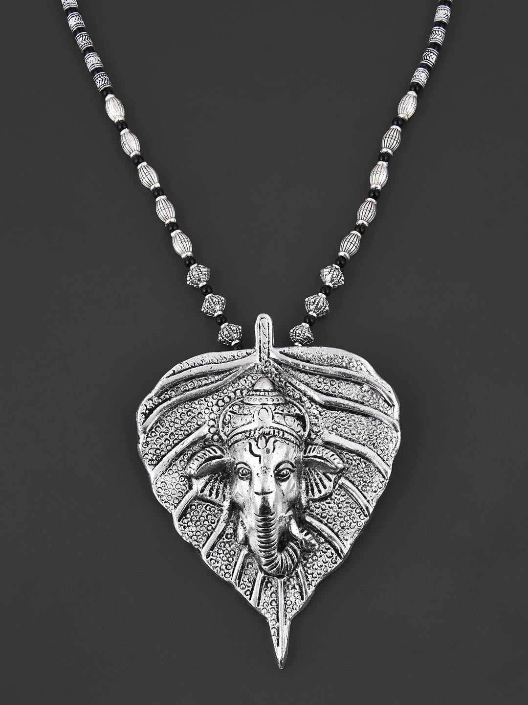 Old Silver Black Vinayaka Statement Necklace