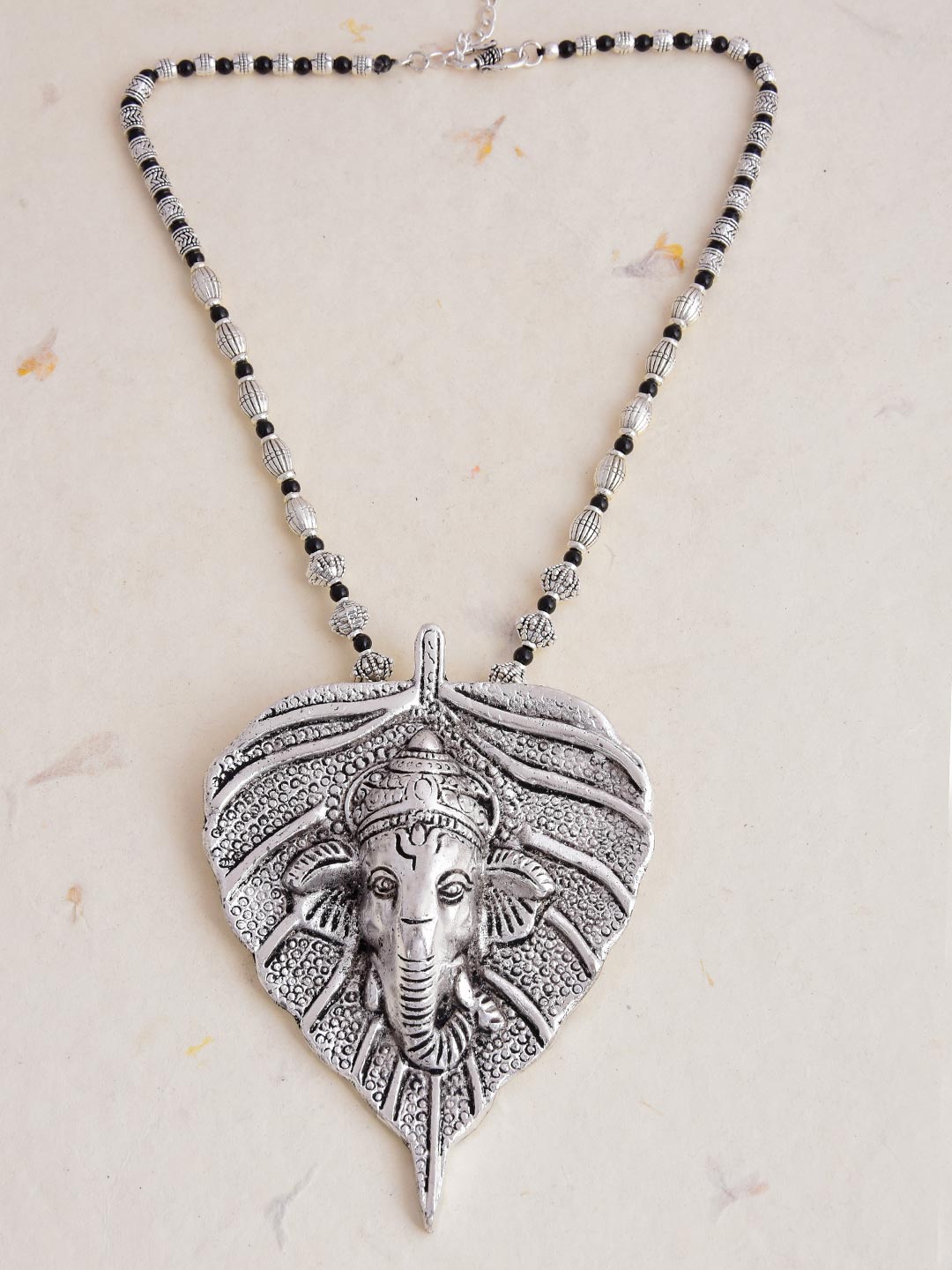 Old Silver Black Vinayaka Statement Necklace