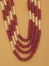 Pearl and Red Colored Stones Layered Groom Necklace