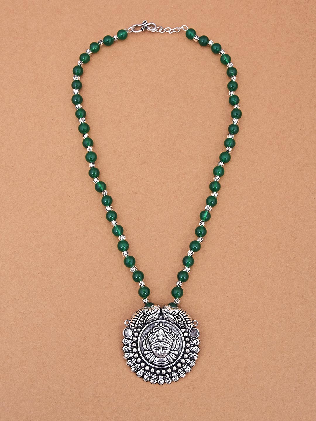 Old Silver Green Beaded Ethnic Necklace