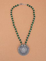 Old Silver Green Beaded Ethnic Necklace