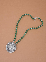 Old Silver Green Beaded Ethnic Necklace