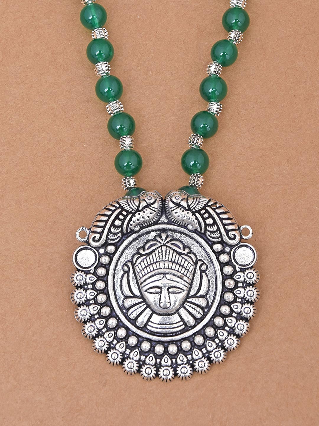 Old Silver Green Beaded Ethnic Necklace