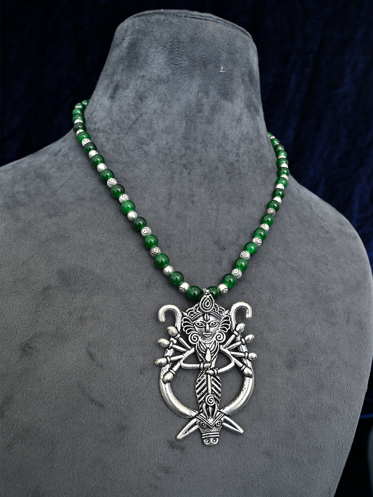 Old Silver Green Beaded Tribal Mahagauri Necklace