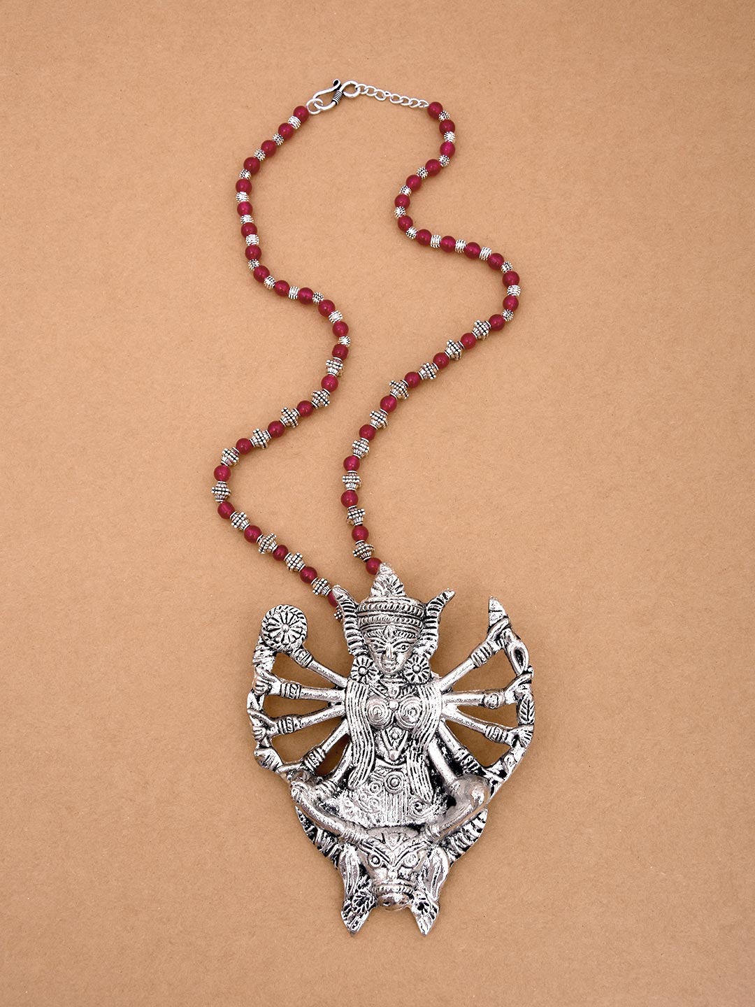 Old Silver Red Beaded Mahagauri Necklace