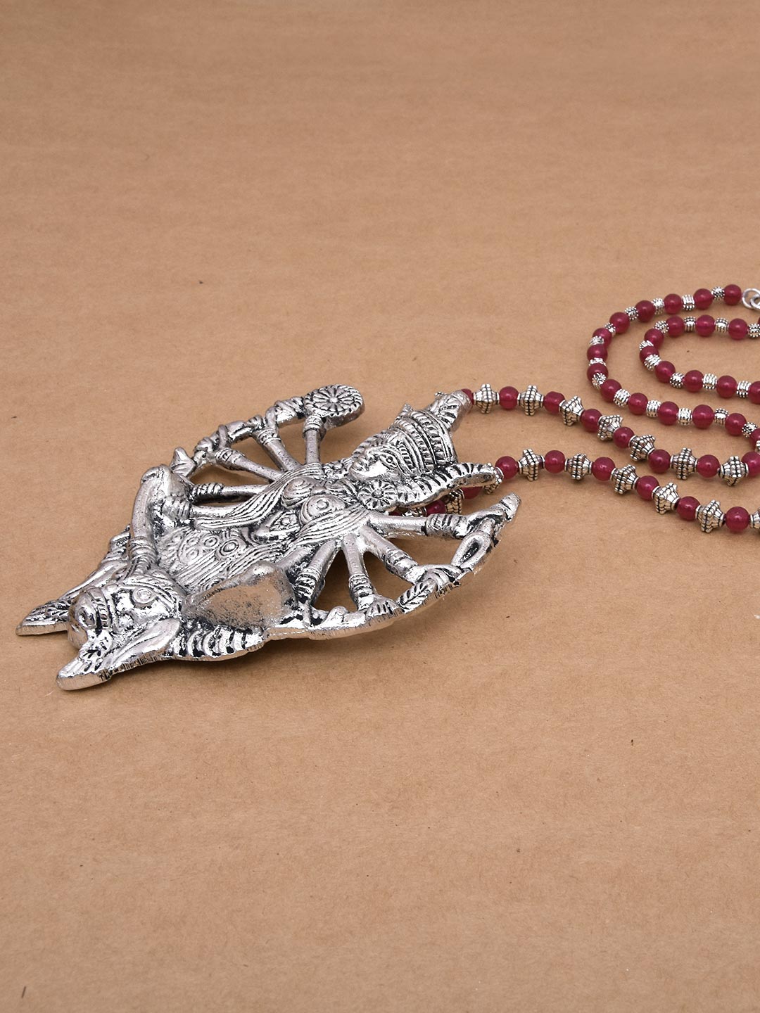 Old Silver Red Beaded Mahagauri Necklace