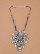 Old Silver Red Beaded Statement Mahagauri Necklace