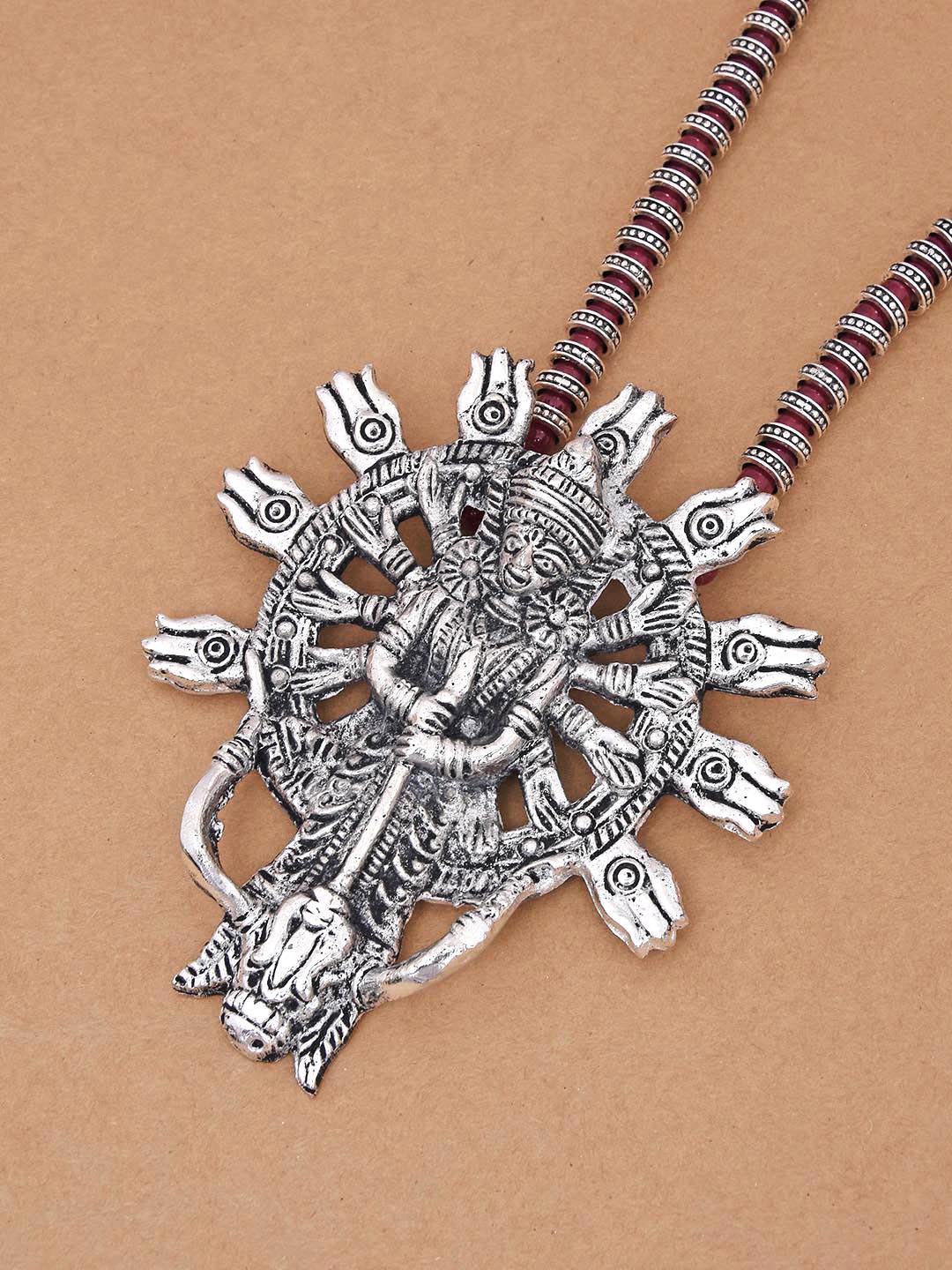 Old Silver Red Beaded Statement Mahagauri Necklace