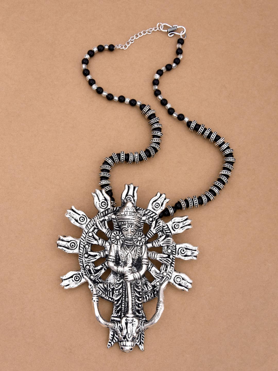 Old Silver Black Beaded Statement Mahagauri Necklace