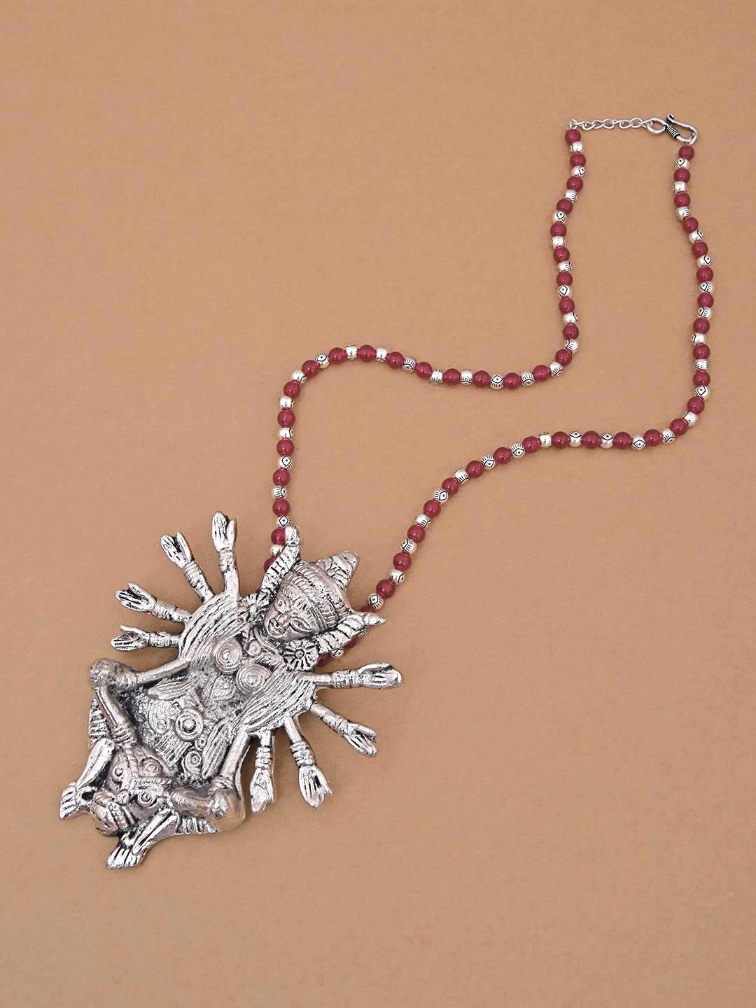 Old Silver Red Beaded Ethnic Mahagauri Necklace