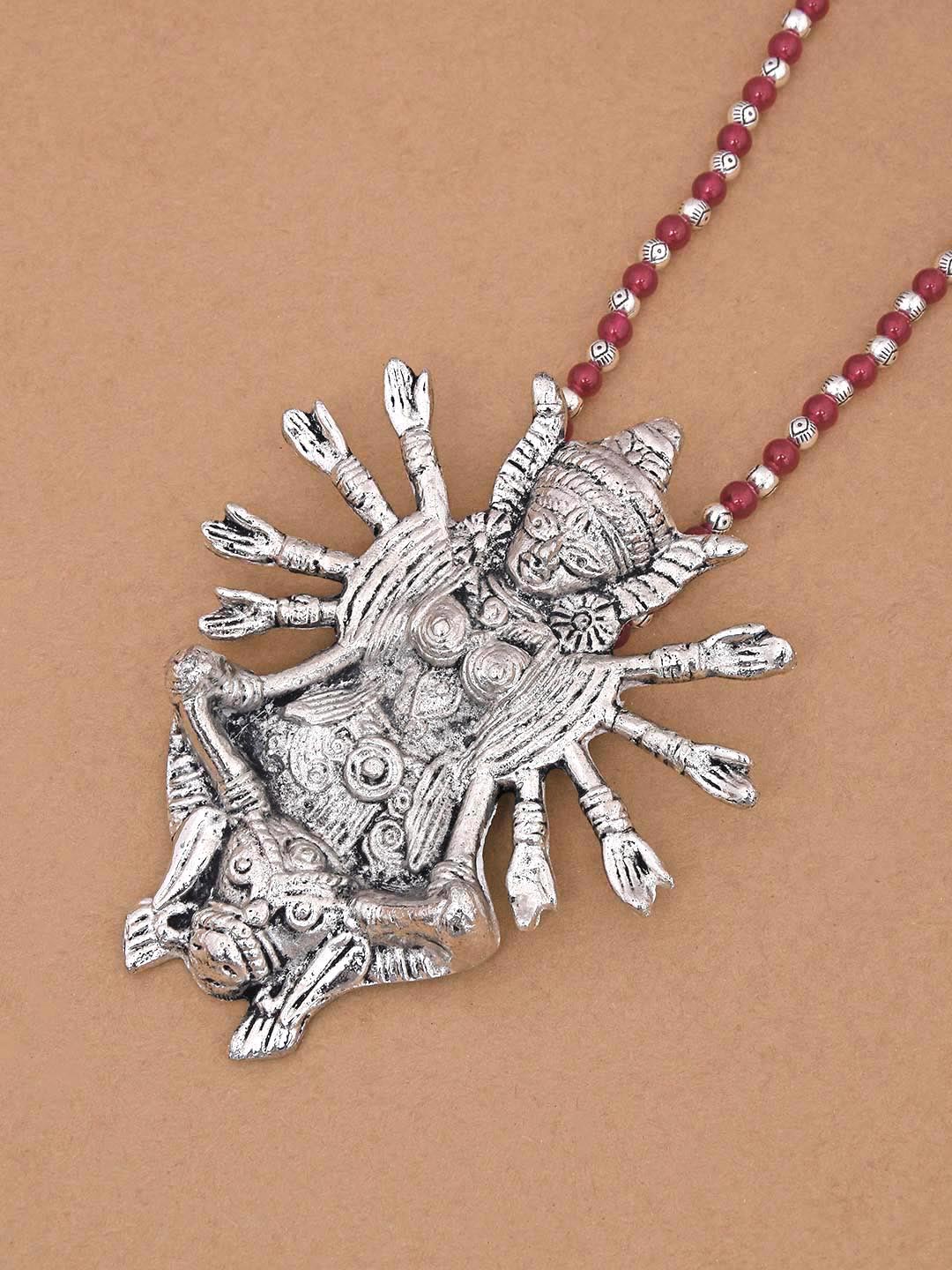 Old Silver Red Beaded Ethnic Mahagauri Necklace