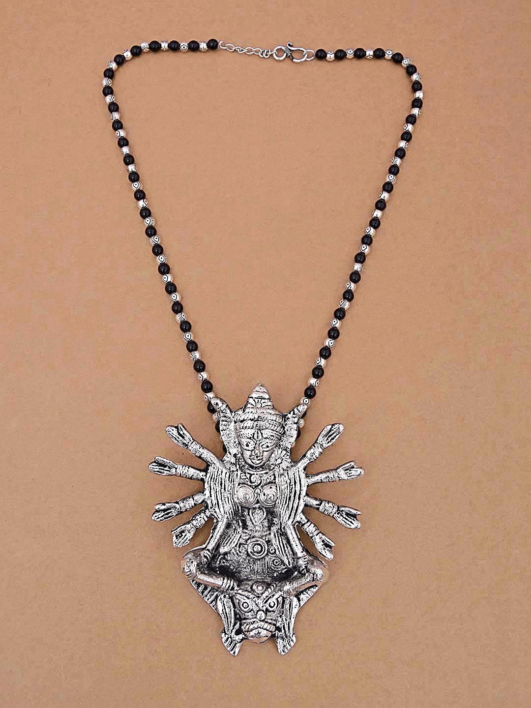 Old Silver Black Beaded Ethnic Mahagauri Necklace