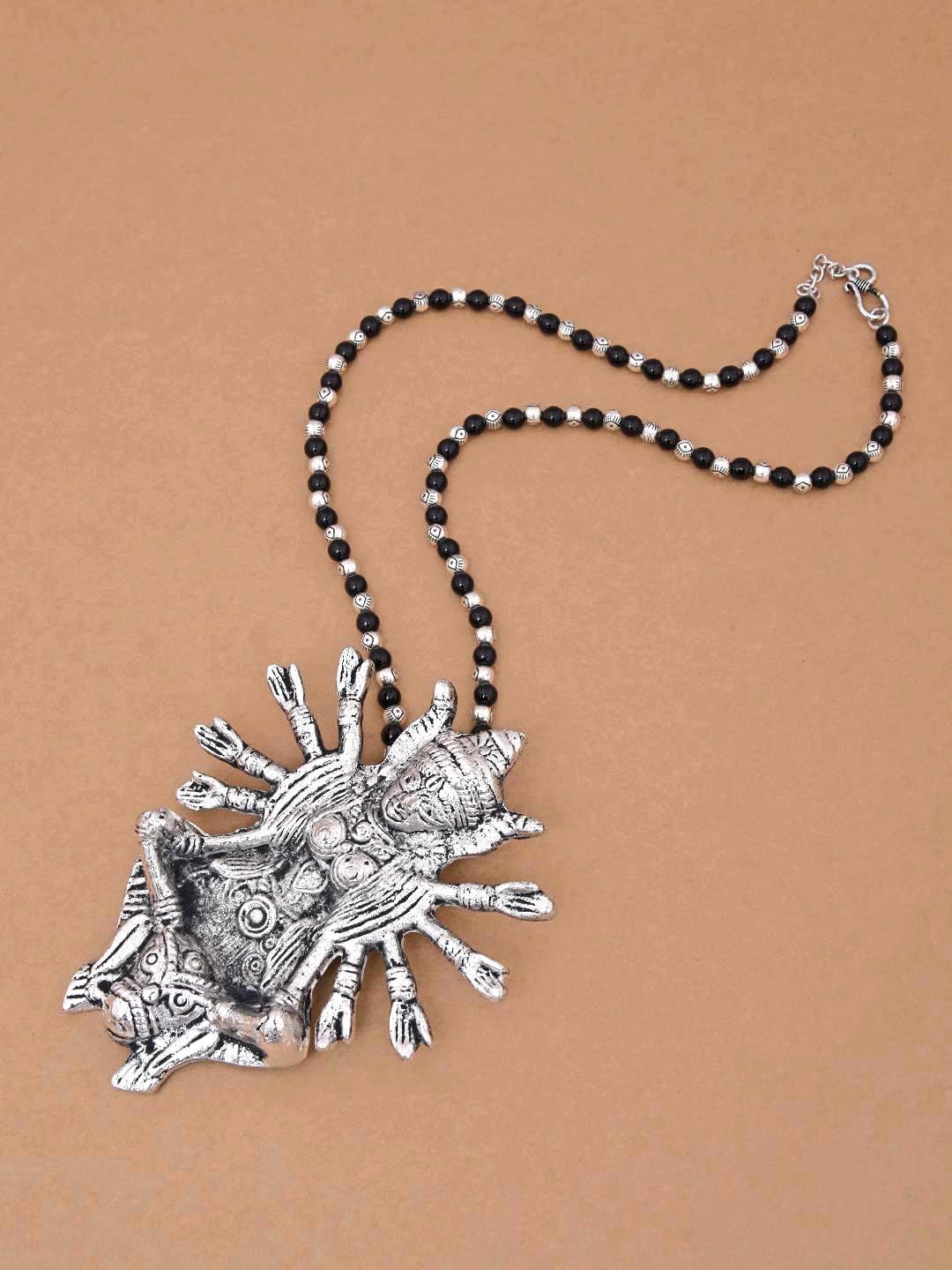 Old Silver Black Beaded Ethnic Mahagauri Necklace