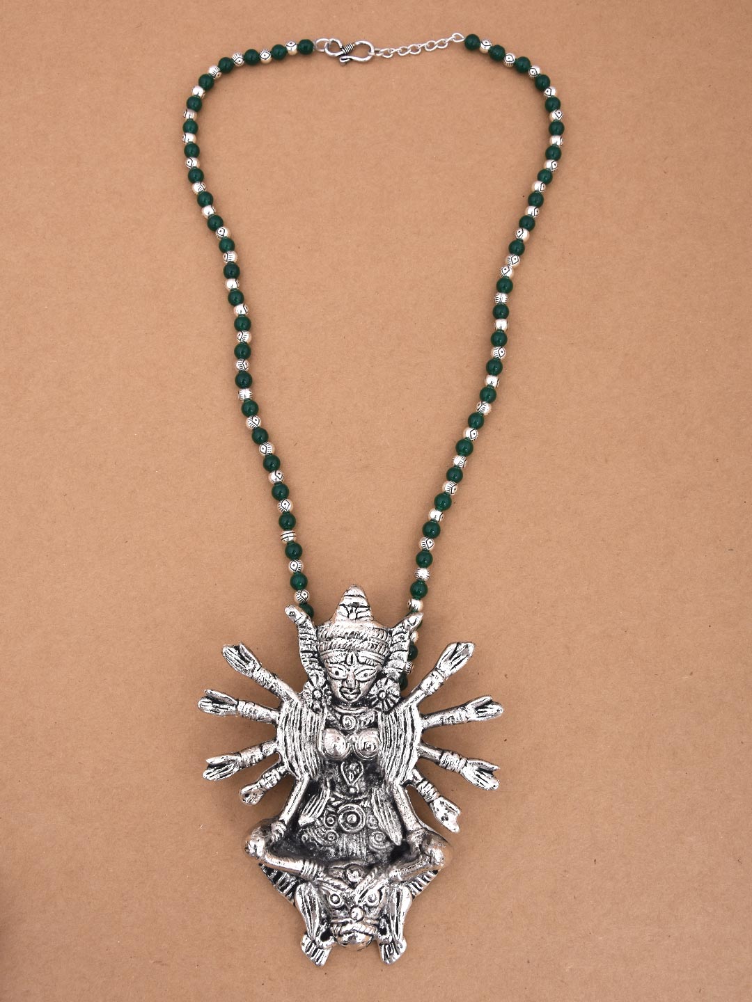 Old Silver Green Beaded Ethnic Mahagauri Necklace