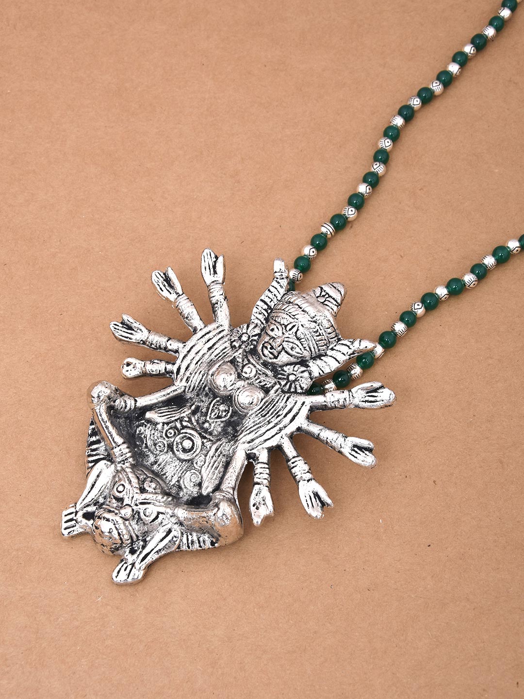 Old Silver Green Beaded Ethnic Mahagauri Necklace