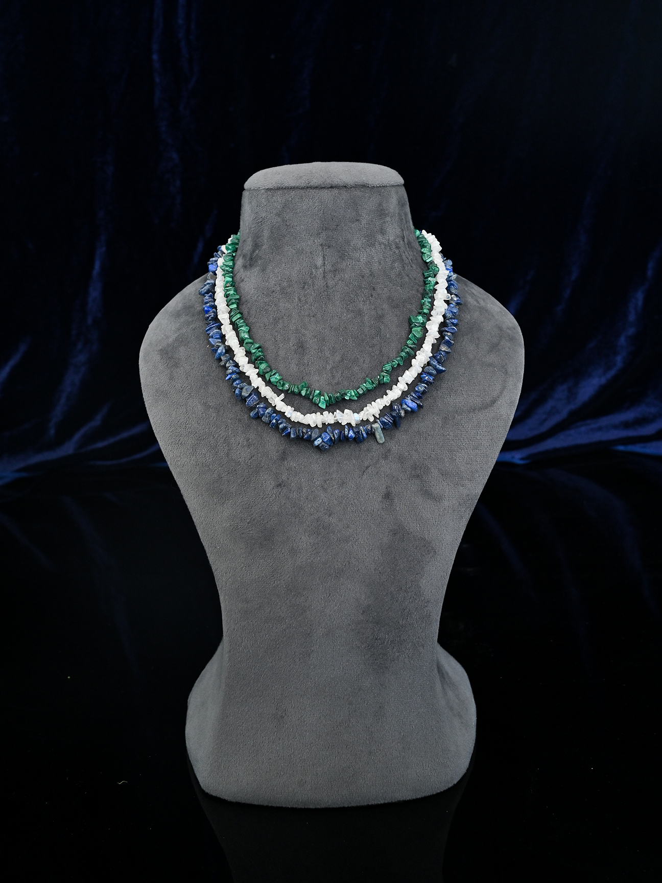 Rainbow Moon Stone Lapis and Malachite Necklace