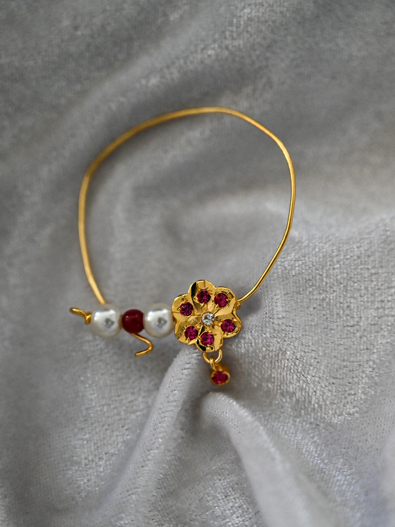 Floral Gold Plated Rajasthani Naath Nose Pin