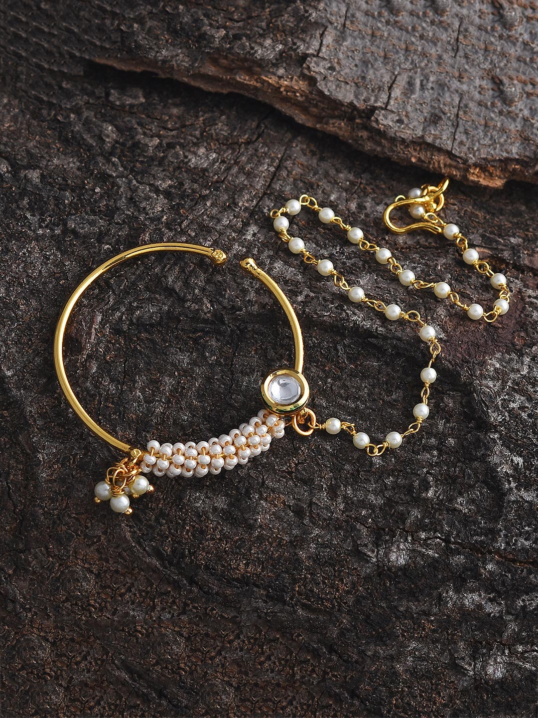 Rajputi Style Kundan and Pearls Nose Pin