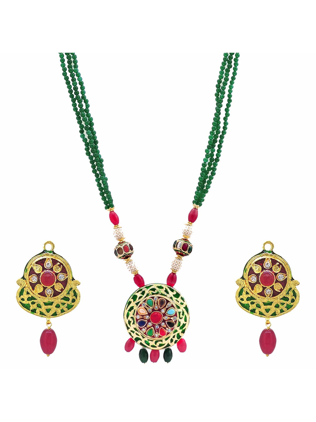 Traditional Kundan Meena Beaded Necklace Set